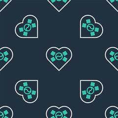 Line Love Korea emblem with heart in national flag icon isolated seamless pattern on black background. Vector