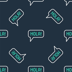 Line Hola in different languages icon isolated seamless pattern on black background. Speech bubbles. Vector © vector_v