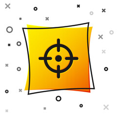 Black Target sport icon isolated on white background. Clean target with numbers for shooting range or shooting. Yellow square button. Vector