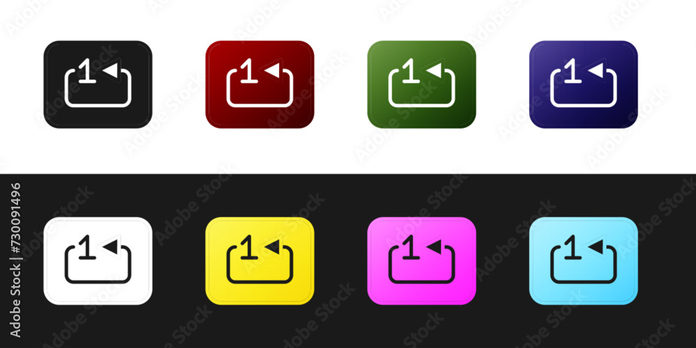 Poster set repeat track music player icon isolated on black and white background. the sign is a round curve