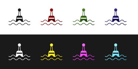 Set Floating buoy on the sea icon isolated on black and white background. Vector