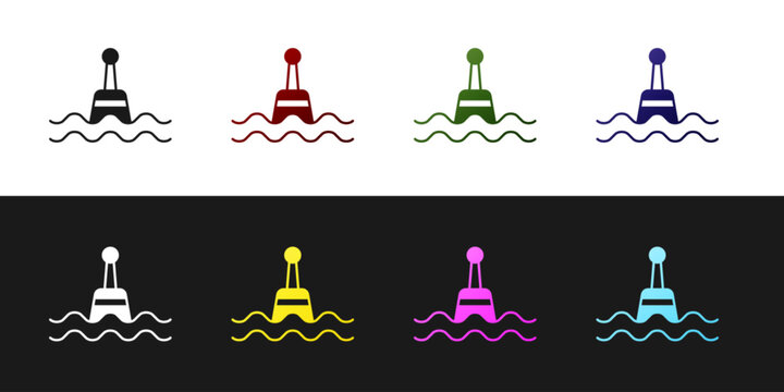 Set Floating buoy on the sea icon isolated on black and white background. Vector