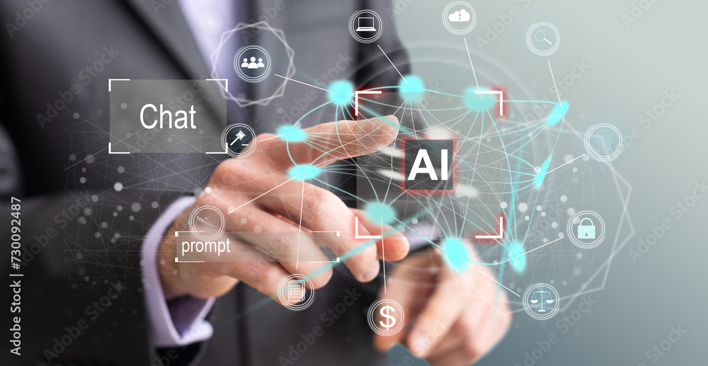 Poster ai - artificial intelligence. big data and deep machine learning concept. digital brain and neural n