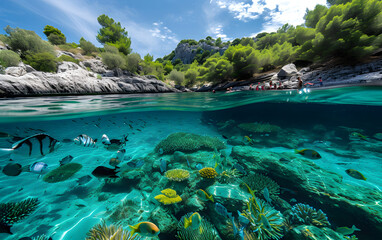 Abstract underwater background, marine, coastal, world, fish, sunny, travel, beach, landscape	
