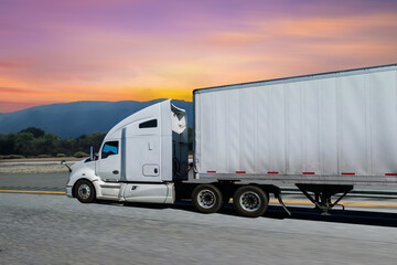 Truck transport on motorway in motion