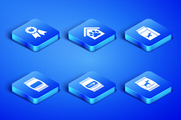 Set Bag of food for dog, Cat award symbol, cat, , Dog house and paw print pet and icon. Vector