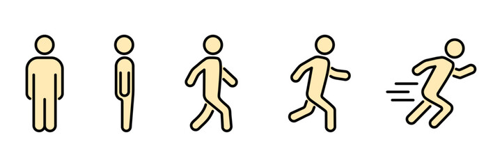 Running and walking people icons. Vector illustration, editable strokes	
