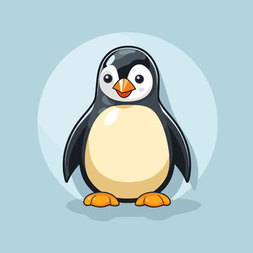 Premium isolated concept of a cute penguin cartoon in a flat vector logo, representing an animal icon illustration