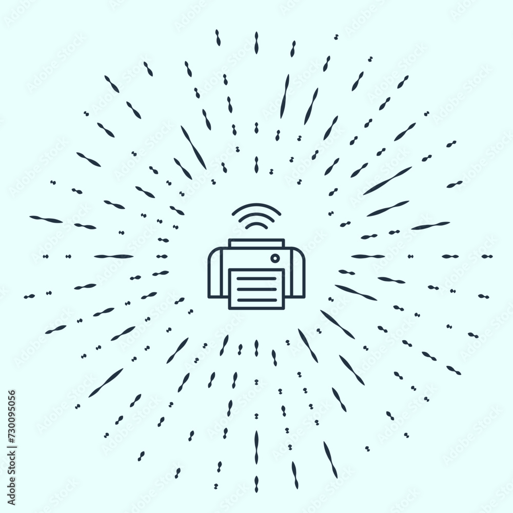 Poster black line smart printer system icon isolated on grey background. internet of things concept with wi