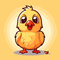 Illustration of a charming cartoon chicken in a flat logo design. Flat illustration