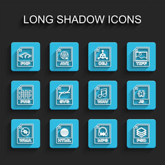 Set line WMA file document, HTML, PHP, MP3, PSD, SVG, JS and WAV icon. Vector