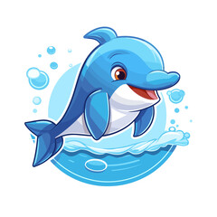 Obraz premium Cute anime-style dolphin flat vector illustration logo