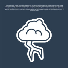 Blue line Storm icon isolated on blue background. Cloud and lightning sign. Weather icon of storm. Vector