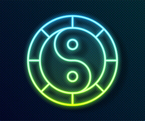 Glowing neon line Yin Yang symbol of harmony and balance icon isolated on black background. Vector