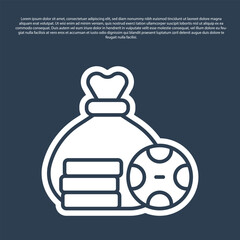 Blue line Money bag icon isolated on blue background. Dollar or USD symbol. Cash Banking currency sign. Vector