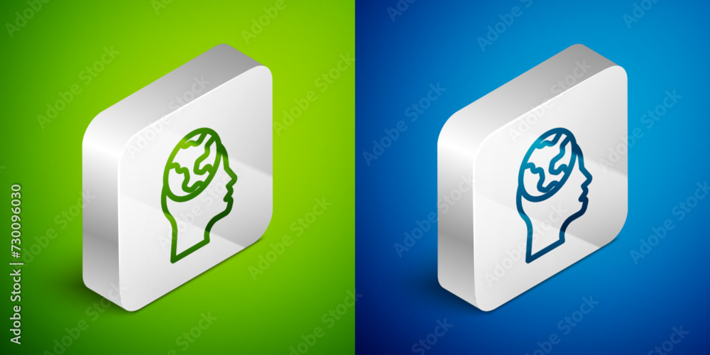 Poster isometric line learning foreign languages icon isolated on green and blue background. translation, l