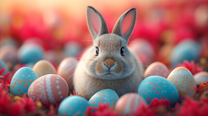 Fototapeta na wymiar easter bunny with easter eggs