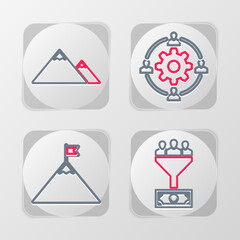 Set line Lead management, Mountains and flag, Outsourcing concept and icon. Vector