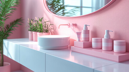Fototapeta na wymiar A set of skin care products in the bathroom interior