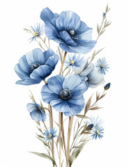 bouquet of blue flowers on white background