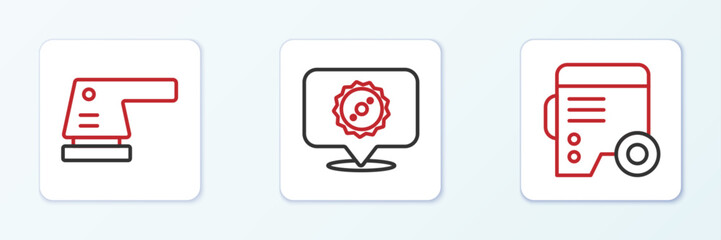 Set line Power electric generator, Electric sander and Circular saw blade icon. Vector