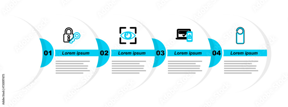Poster set line please do not disturb, two steps authentication, eye scan and lock and key icon. vector
