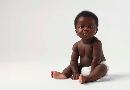 Cute black baby sitting, isolated on a white background