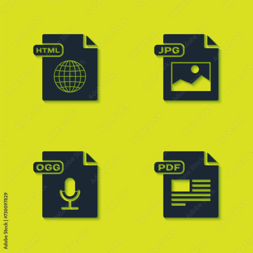 Poster set html file document, pdf, ogg and jpg icon. vector