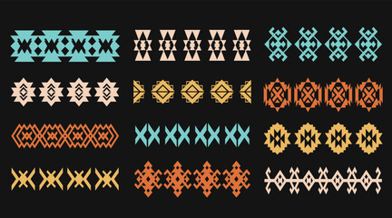 Aztec Navajo Borders Set Southwestern Art Symbols - obrazy, fototapety, plakaty