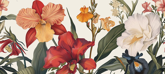 Classic botanical illustration of flowers.Vintage Florals. the arrival of spring.