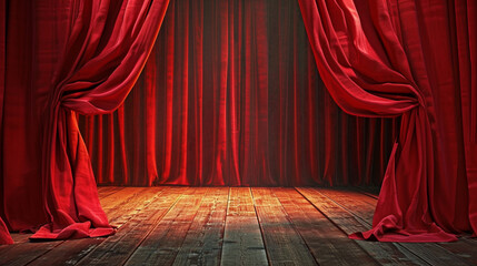A beautiful stage with a large red curtain - Design background