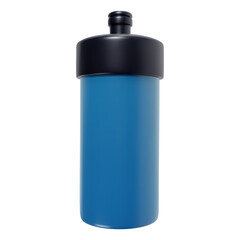 Blue plastic sport water bottle in bright cartoon 3d style. Cute modern minimal vector illustration.
