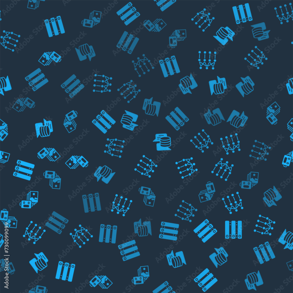 Poster set server, data, neural network, and artificial intelligence robot on seamless pattern. vector