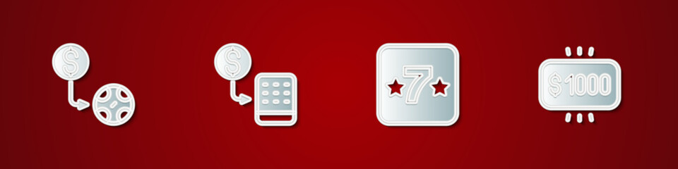 Set Casino chips exchange, slot machine and Money prize casino icon. Vector