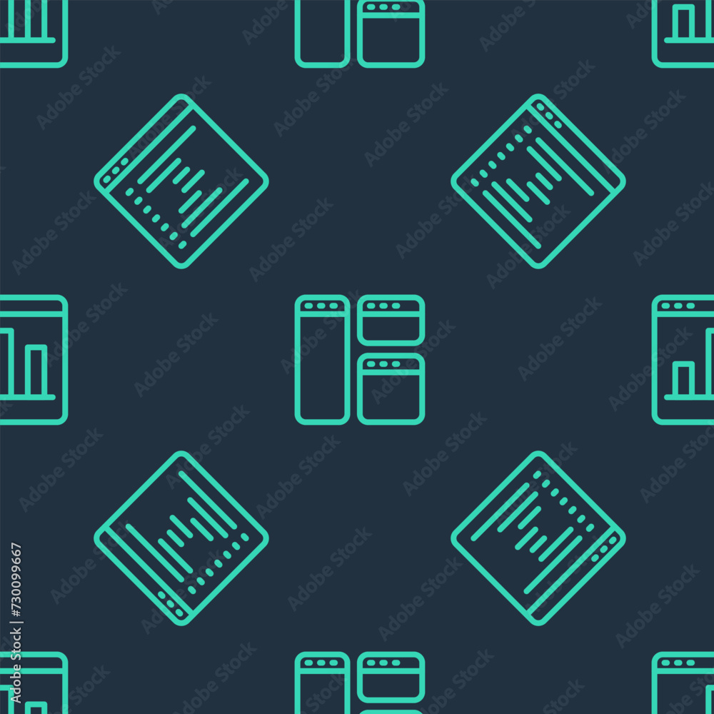 Poster set line browser window, and graph chart infographic on seamless pattern. vector