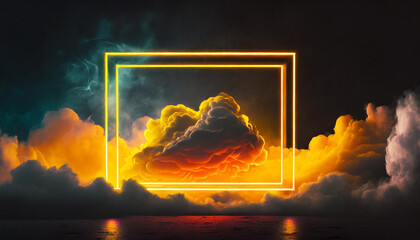 Beyond the Atmosphere: Abstract Cloudscape with Vibrant Neon Borders
