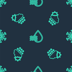Set line Water drop percentage, Cloud with snow and sun and Snowflake on seamless pattern. Vector