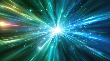 Naklejka premium Green and blue light burst, suitable for futuristic, technology, or energy concept designs, ideal for use in digital and print media.