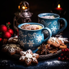 Obraz na płótnie Canvas Cocoa with gingerbread. Christmas. New Year. Generative AI