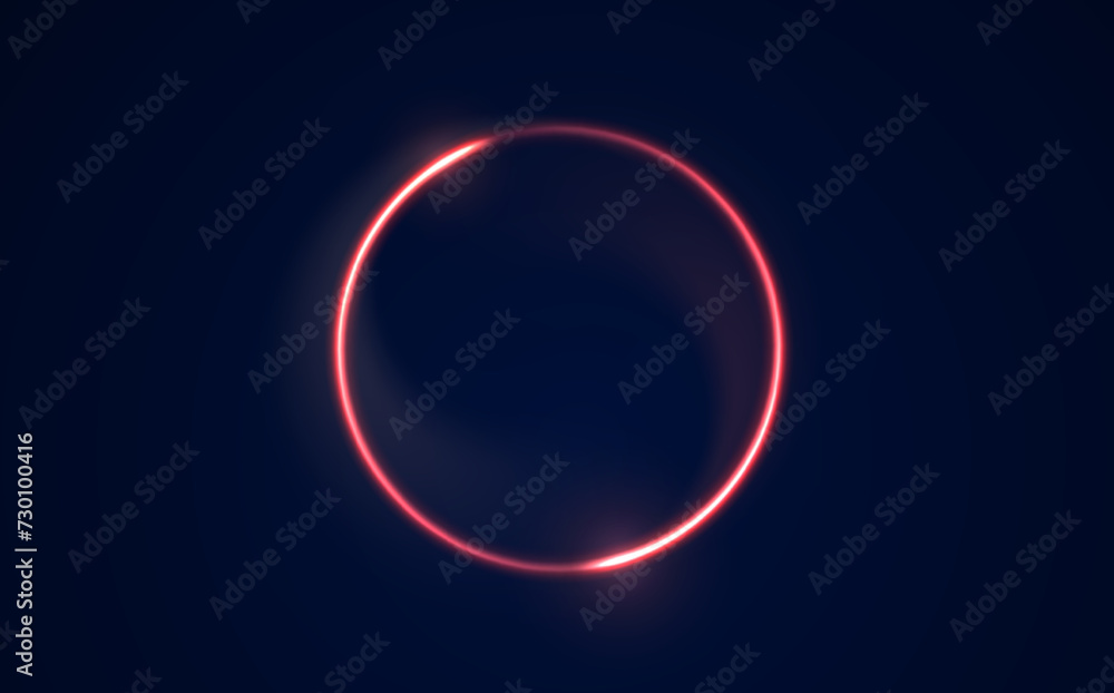 Wall mural Neon circle frame on blue background. Glowing neon circle frame. Set of neon glowing circles. Glowing rings on dark background. Vector illustration	