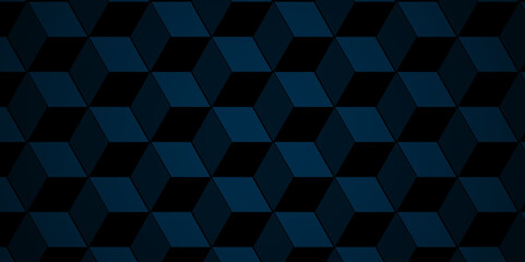 Abstract cubes geometric tile and mosaic wall or grid backdrop hexagon technology wallpaper background. Black and blue geometric block cube structure backdrop grid triangle texture vintage design.