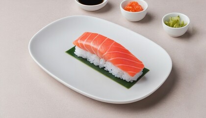 sushi with salmon with text space, minimal cutlery arrangement