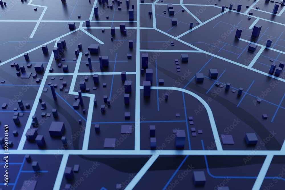 Poster 3d rendering city map illustration of a city map created using 3d modeling. top view of urban map wi