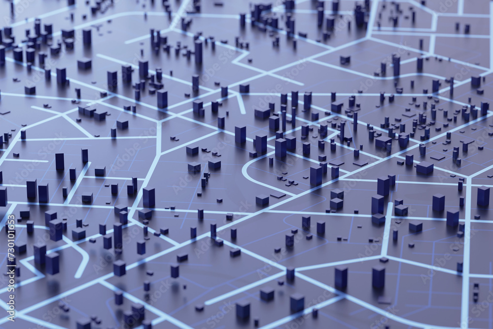 Poster 3d rendering city map illustration of a city map created using 3d modeling. top view of urban map wi