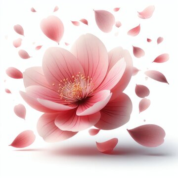 floating pink petals isolated on white background