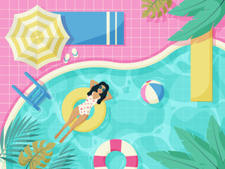 Obraz na płótnie Canvas Background of Woman Relaxing in the Swimming Pool in Summer