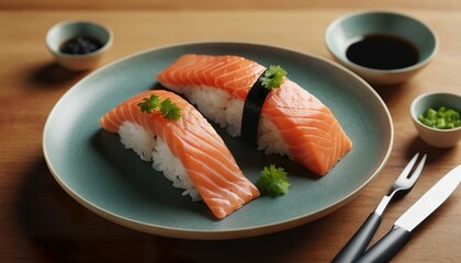 delicious sushi with salmon