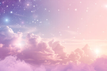 Pink clouds in the sky stage fluffy cotton candy dream fantasy soft background - obrazy, fototapety, plakaty