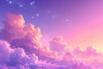 Naklejka na ściany i meble Starry Sunset Cloudscape Over Tranquil Ocean