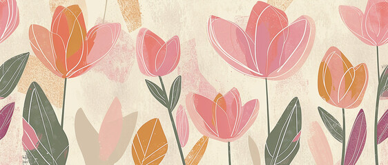 Fototapeta premium Delicate floral watercolor pattern, watercolor flowers and leaves, cute floral print. spring, botany and flora